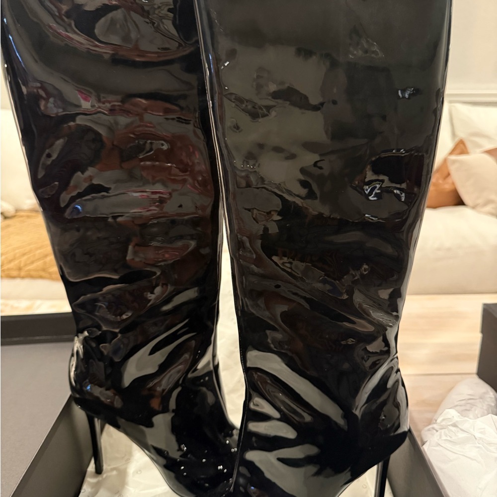 BNIB Sexy Black Patent Leather Stiletto Boots - Size 9.5 (EU size 40) - Picture 12 of 16